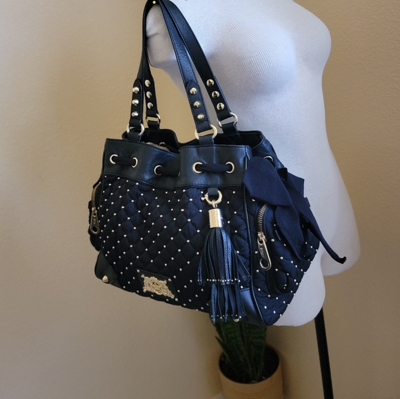 Y2K Juicy Couture Nylon Studded Daydreamer Bag Black and Gold - Picture 2 of 9